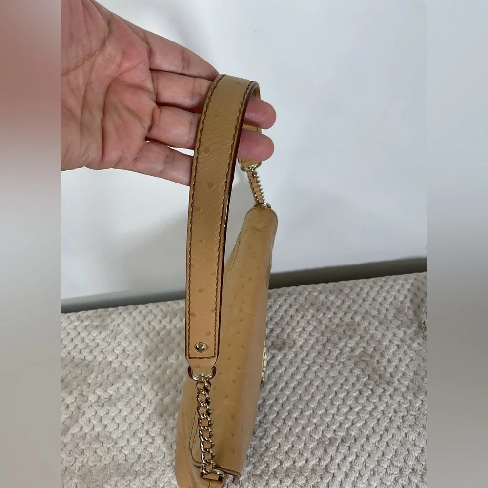Kate Spade Tan Ostrich Embossed Leather Shoulder Bag